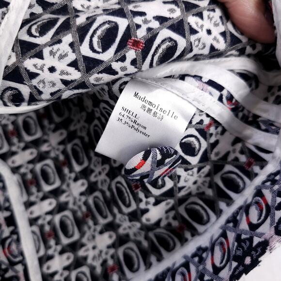 MDMS‎ M-Conzept Blazer Medium Navy Blue Geometric Pattern Office Twee Cute - Picture 7 of 12